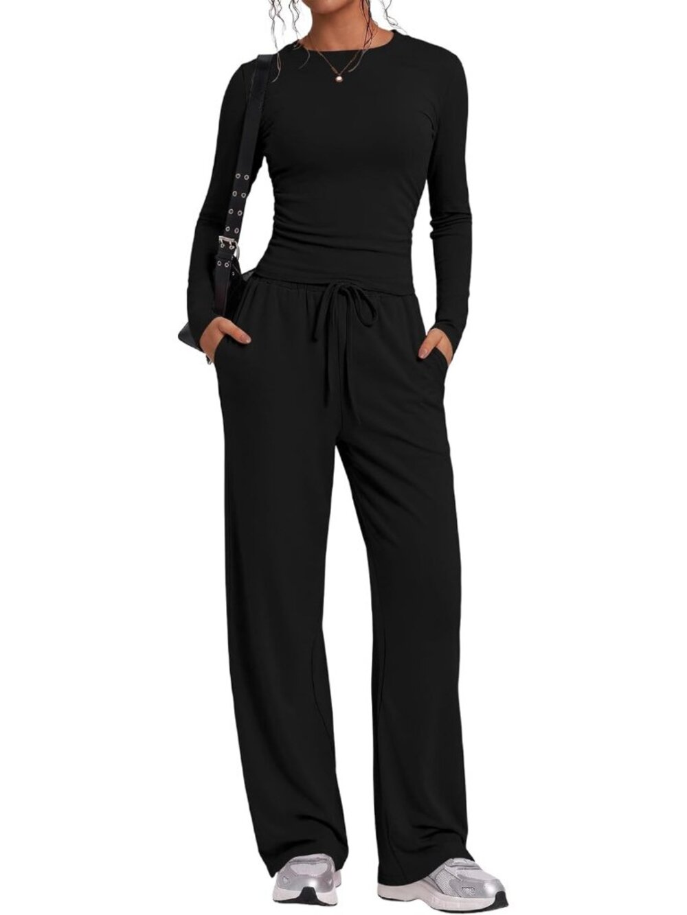 Chic Women's 2-Piece Lounge Set | Wide Leg Pants & Long Sleeve Top | Comfy Style